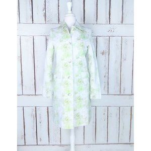 Vintage 90s green floral long cotton fitted jacket long floral cotton trench